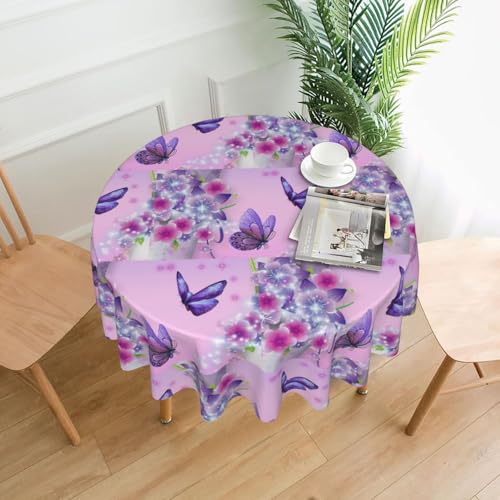 Elegante runde Tischdecke mit Schmetterlings-Aufdruck, für Partys, Terrasse und Camping, Abdeckung für drinnen und draußen, Violett Elegante runde Tischdecke mit Schmetterlings-Aufdruck, für Partys, Terrasse und Camping, Abdeckung für drinnen und draußen, Violett von PQruop