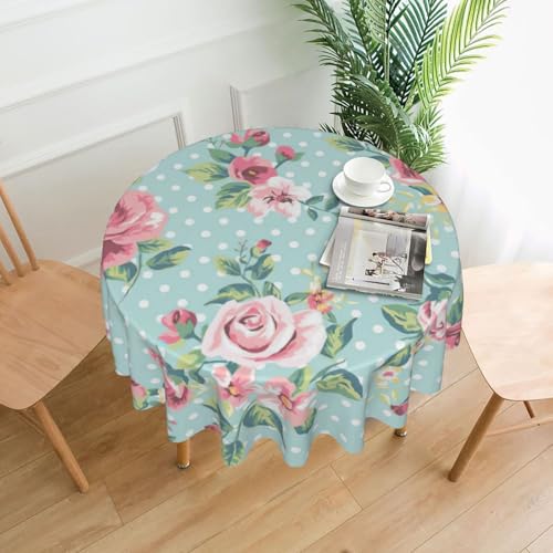 Elegante runde Tischdecke mit rosafarbenem Rosen-Blumendruck, für Partys, Terrasse und Camping, Abdeckung für den Innen- und Außenbereich Elegante runde Tischdecke mit rosafarbenem Rosen-Blumendruck, für Partys, Terrasse und Camping, Abdeckung für den Innen- und Außenbereich von PQruop