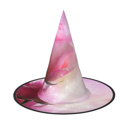 Faltbarer Halloween-Hut mit rosafarbener Rose, breite Krempe, geeignet für Cosplay, Maskerade und Karneval, 1 Stück von PQruop