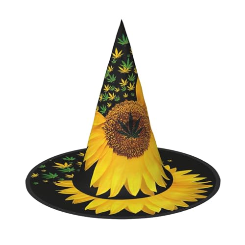 Faltbarer Hut mit Sonnenblumen-Druck, für Halloween, breite Krempe, geeignet für Cosplay, Maskerade und Karneval, 1 Stück von PQruop