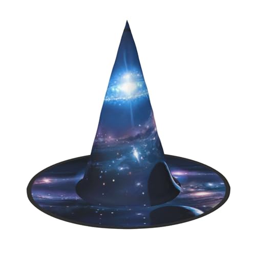 Faltbarer Hut mit Weltraumplaneten-Druck, für Halloween, breite Krempe, geeignet für Cosplay, Maskerade und Karneval, 1 Stück von PQruop