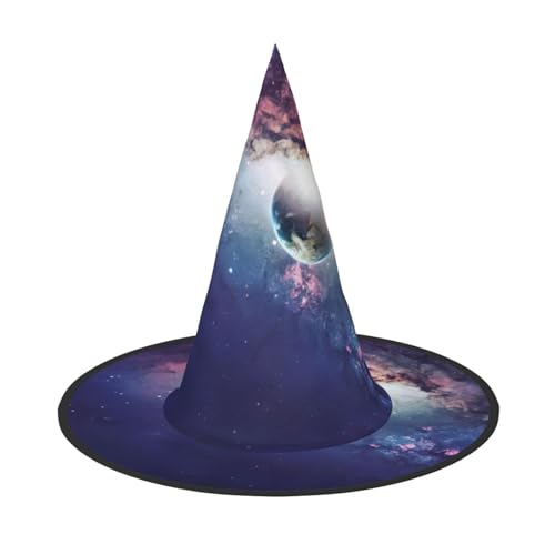 Faltbarer Hut mit abstraktem Universum-Druck, für Halloween, breite Krempe, geeignet für Cosplay, Maskerade und Karneval, 1 Stück von PQruop