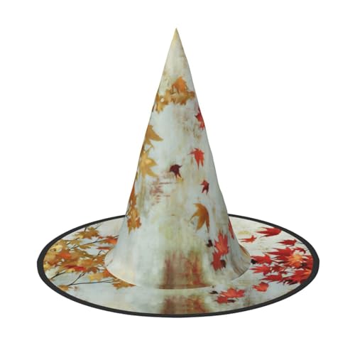 Faltbarer Hut mit goldenem Blätter-Druck, für Halloween, breite Krempe, geeignet für Cosplay, Maskerade und Karneval, 1 Stück von PQruop