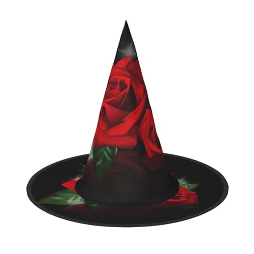 Faltbarer Hut mit roten Rosen, für Halloween, breite Krempe, geeignet für Cosplay, Maskerade und Karneval, 1 Stück von PQruop