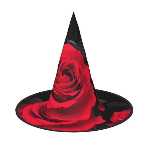 Faltbarer Hut mit roter Rose, Blumendruck, breite Krempe, geeignet für Cosplay, Maskerade und Karneval, 1 Stück von PQruop