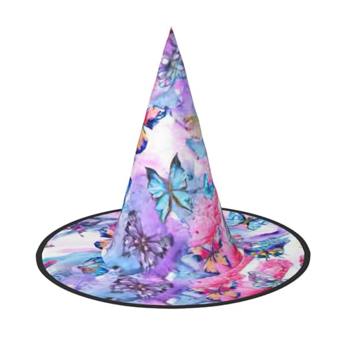 Farbenfroher Schmetterlings-Druck, Halloween, breite Krempe, faltbar, geeignet für Cosplay, Maskerade und Karneval, 1 Stück Farbenfroher Schmetterlings-Druck, Halloween, breite Krempe, faltbar, geeignet für Cosplay, Maskerade und Karneval, 1 Stück von PQruop