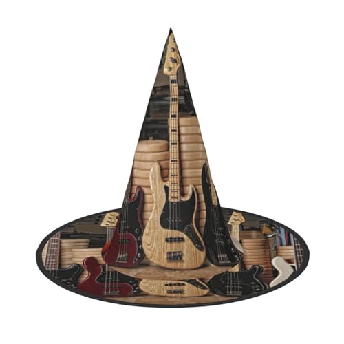 Gitarren-, Bass-Musikinstrumenten-Druck, Halloween, breite Krempe, faltbarer Hut, geeignet für Cosplay, Maskerade und Karneval, 1 Stück Gitarren-, Bass-Musikinstrumenten-Druck, Halloween, breite Krempe, faltbarer Hut, geeignet für Cosplay, Maskerade und Karneval, 1 Stück von PQruop