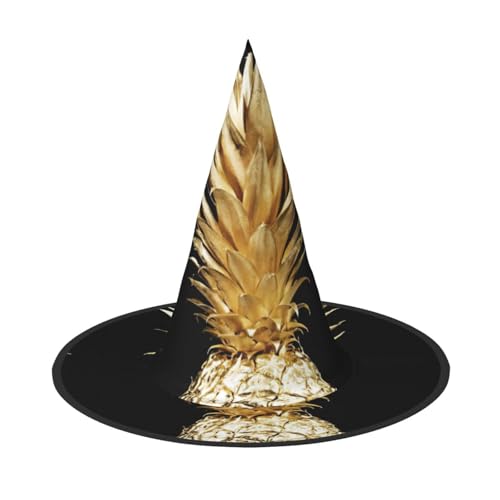 Goldener Ananas-Druck, Halloween, breite Krempe, faltbarer Hut, geeignet für Cosplay, Maskerade und Karneval, 1 Stück von PQruop