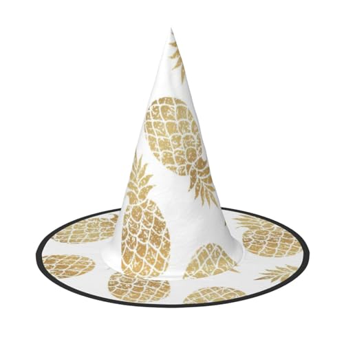 Goldener Ananas-Hintergrunddruck, Halloween, breite Krempe, faltbarer Hut, geeignet für Cosplay, Maskerade und Karneval, 1 Stück von PQruop