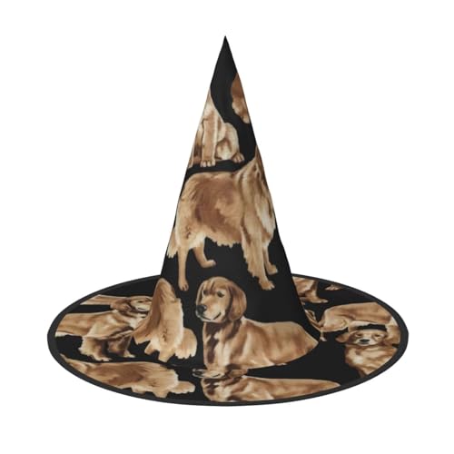 Goldener Retriever-Druck, Halloween, breite Krempe, faltbar, geeignet für Cosplay, Maskerade und Karneval, 1 Stück von PQruop