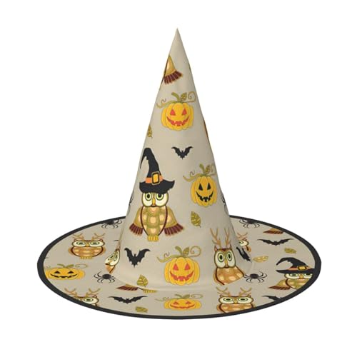 Halloween-Kürbis- und Eulen-Druck, breite Krempe, faltbarer Hut, geeignet für Cosplay, Maskerade und Karneval, 1 Stück von PQruop