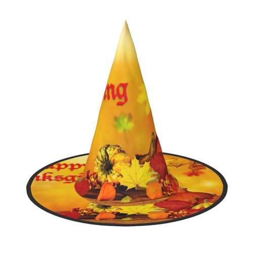 Happy Thanksgiving Print Halloween breite Krempe, faltbarer Hut, geeignet für Cosplay, Maskerade und Karneval, 1 Stück von PQruop