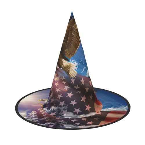 Kunstdruck mit amerikanischer USA-Flagge, Adler, Halloween, breite Krempe, faltbarer Hut, geeignet für Cosplay, Maskerade und Karneval, 1 Stück von PQruop