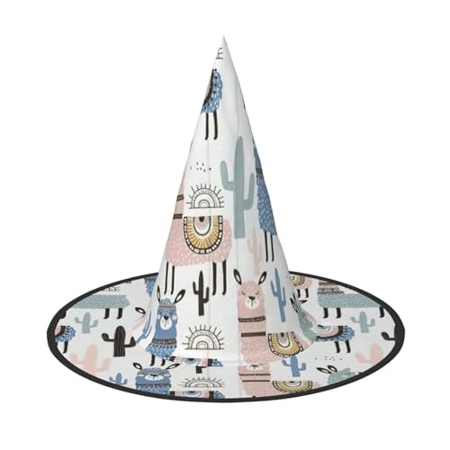 Lama-Alpaka-Kaktus-Druck, Halloween, breite Krempe, faltbarer Hut, geeignet für Cosplay, Maskerade und Karneval, 1 Stück von PQruop