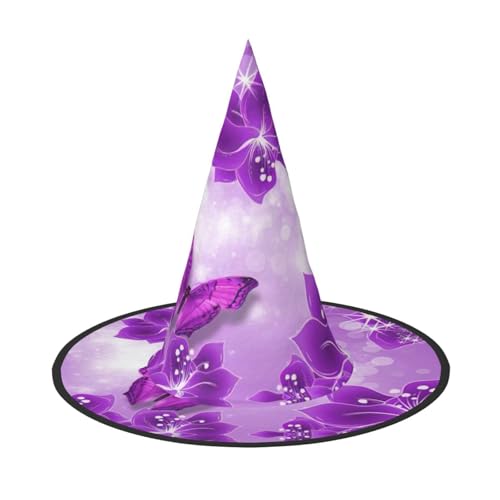 Lila Schmetterlinge, 1 Druck, Halloween, breite Krempe, faltbarer Hut, geeignet für Cosplay, Maskerade und Karneval, 1 Stück von PQruop