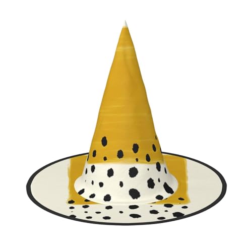 Mustard Yellow And Black Print Halloween Wide Brim Foldable Hat Suitable For Cosplay, Maskerade And Carnival-1 Piece von PQruop