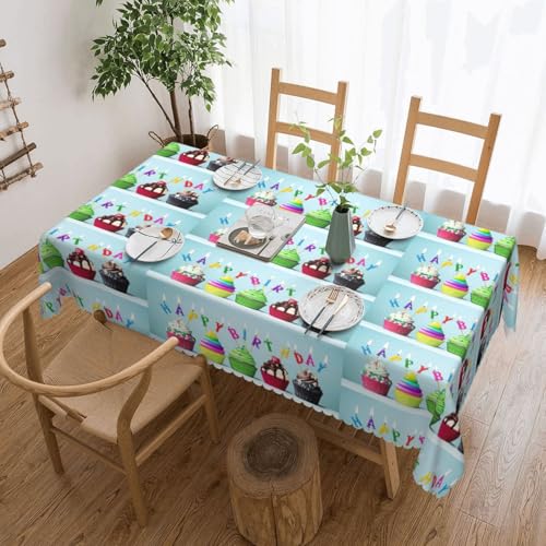 PQruop Bunte Happy Birthday Cupcakes Druck, elegante, rechteckige Tischdecke, perfekt für Essen, Picknick, Kamin und Partytische PQruop Bunte Happy Birthday Cupcakes Druck, elegante, rechteckige Tischdecke, perfekt für Essen, Picknick, Kamin und Partytische von PQruop