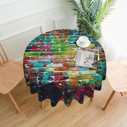 PQruop Bunte Ziegelstein-Wanddruck, elegante runde Tischdecke für Partys, Terrasse und Camping, Abdeckung für den Innen- und Außenbereich PQruop Bunte Ziegelstein-Wanddruck, elegante runde Tischdecke für Partys, Terrasse und Camping, Abdeckung für den Innen- und Außenbereich von PQruop
