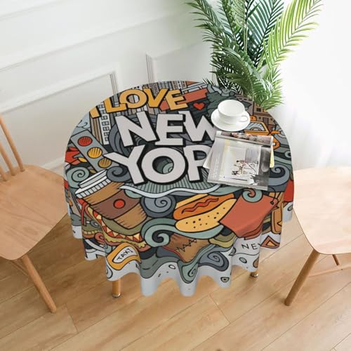 PQruop Cartoon-Tischdecke mit niedlichem New York-Motiv, elegant, rund, für Partys, Terrasse und Camping, Abdeckung für drinnen und draußen PQruop Cartoon-Tischdecke mit niedlichem New York-Motiv, elegant, rund, für Partys, Terrasse und Camping, Abdeckung für drinnen und draußen von PQruop