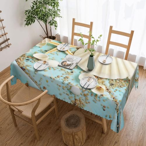PQruop Elegante rechteckige Tischdecke, Motiv: Ozean, Meer, Strand, Muscheln, Seesterne, blau, perfekt für Essen, Picknick, Kamin und Partytische von PQruop