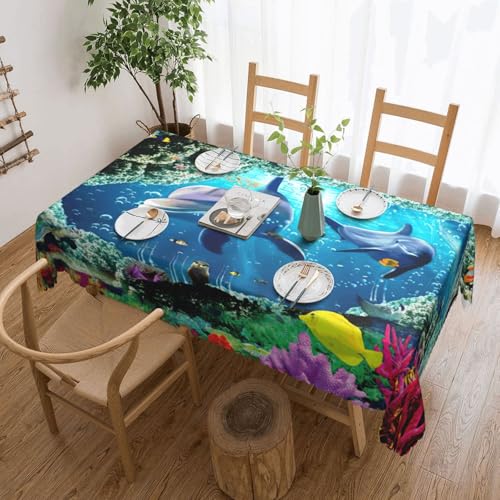 PQruop Elegante rechteckige Tischdecke, Motiv: Ozean, Unterwasser-Delfin, perfekt für Ess-, Picknick-, Kamin- und Partytische von PQruop