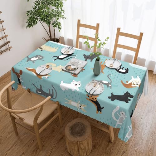 PQruop Elegante rechteckige Tischdecke, Motiv: Regenkatzen und Hunde, perfekt für Essen, Picknick, Kamin und Partytische PQruop Elegante rechteckige Tischdecke, Motiv: Regenkatzen und Hunde, perfekt für Essen, Picknick, Kamin und Partytische von PQruop