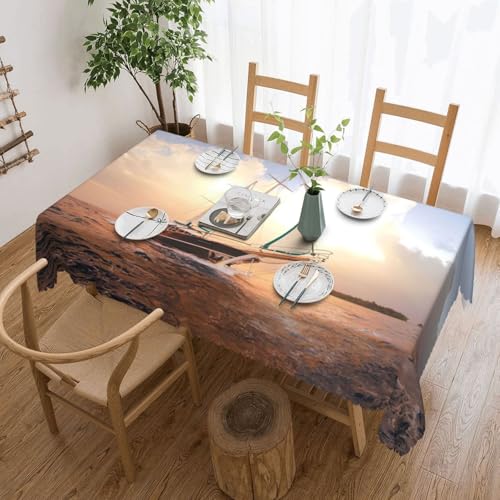PQruop Elegante rechteckige Tischdecke, Motiv: Segelschiff bei Sonnenuntergang, perfekt für Ess-, Picknick-, Kamin- und Partytische von PQruop