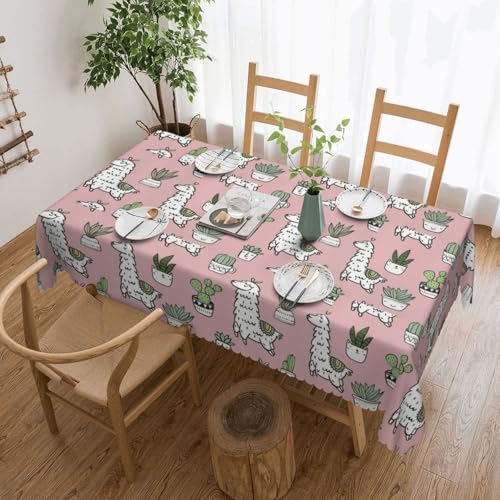 PQruop Elegante rechteckige Tischdecke mit Alpaka- und Kaktusdruck, perfekt für Ess-, Picknick-, Kamin- und Partytische von PQruop