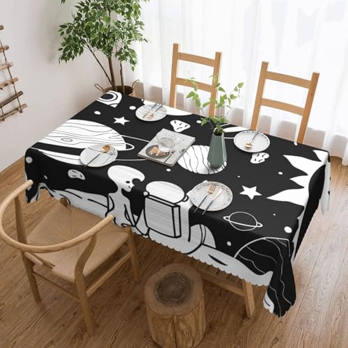 PQruop Elegante rechteckige Tischdecke mit Astronauten- und Alien-Druck, perfekt für Esszimmer, Picknick, Kamin und Partytische von PQruop