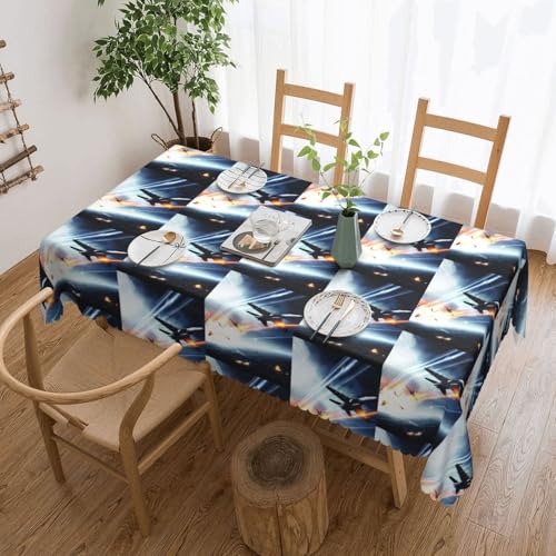 PQruop Elegante rechteckige Tischdecke mit Flugzeugdruck, perfekt für Esszimmer, Picknick, Kamin und Partytische von PQruop