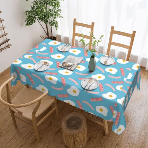PQruop Elegante rechteckige Tischdecke mit Hot Dog-Eier-Muster, perfekt für Essen, Picknick, Kamin und Partytische von PQruop