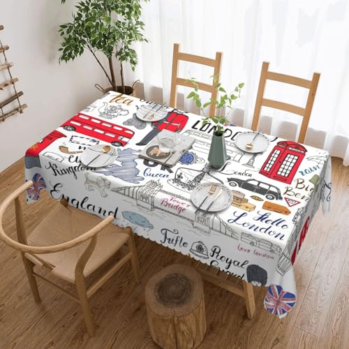 PQruop Elegante rechteckige Tischdecke mit "I Love London"-Aufdruck, perfekt für Esszimmer, Picknick, Kamin und Partytische von PQruop