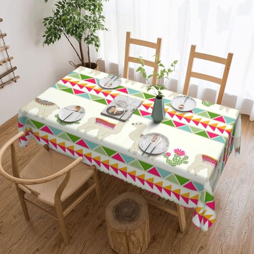 PQruop Elegante rechteckige Tischdecke mit Lama- und Kaktusdruck, perfekt für Ess-, Picknick-, Kamin- und Partytische von PQruop
