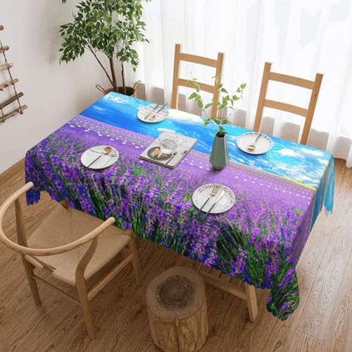 PQruop Elegante rechteckige Tischdecke mit Lavendelmuster, perfekt für Essen, Picknick, Kamin und Partytische von PQruop