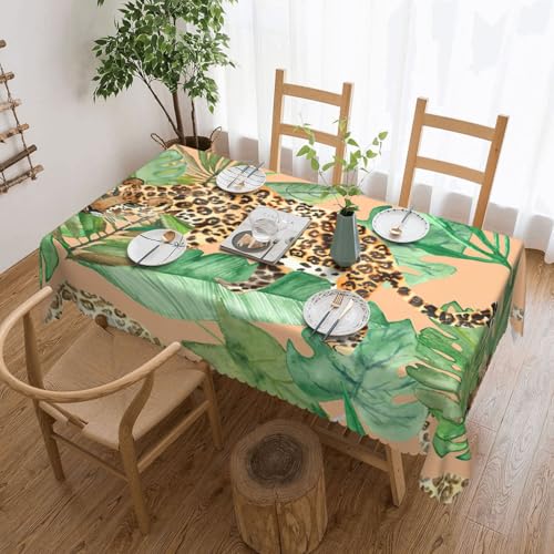 PQruop Elegante rechteckige Tischdecke mit Leoparden- und Palmblättern, perfekt für Ess-, Picknick-, Kamin- und Partytische von PQruop
