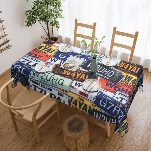 PQruop Elegante rechteckige Tischdecke mit Nummernschild-Druck, perfekt für Esszimmer, Picknick, Kamin und Partytische von PQruop