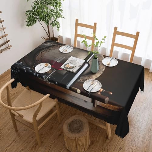 PQruop Elegante rechteckige Tischdecke mit Rotweinflaschen-Glasdruck, perfekt für Esszimmer, Picknick, Kamin und Partytische von PQruop