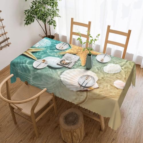 PQruop Elegante rechteckige Tischdecke mit Seestern- und Muschelmuster, perfekt für Ess-, Picknick-, Kamin- und Partytische von PQruop
