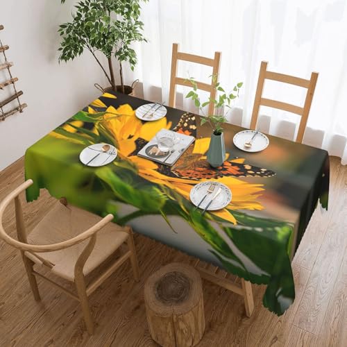 PQruop Elegante rechteckige Tischdecke mit Sonnenblumen- und Schmetterlings-Aufdruck, perfekt für Esszimmer, Picknick, Kamin und Partytische von PQruop