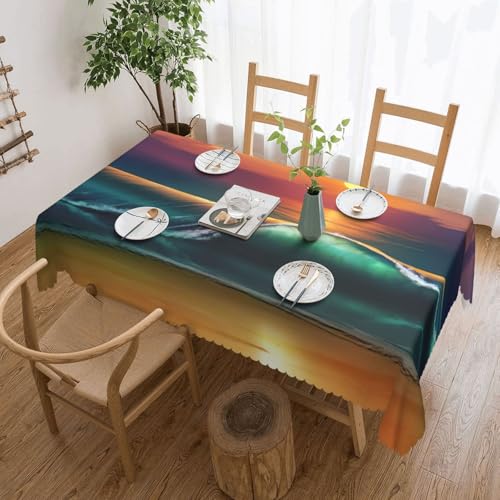 PQruop Elegante rechteckige Tischdecke mit Sonnenuntergang-Druck, perfekt für Essen, Picknick, Kamin und Partytische von PQruop
