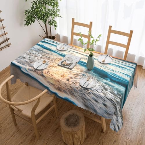PQruop Elegante rechteckige Tischdecke mit Sonnenuntergang und Ozeanwellen, perfekt für Ess-, Picknick-, Kamin- und Partytische von PQruop