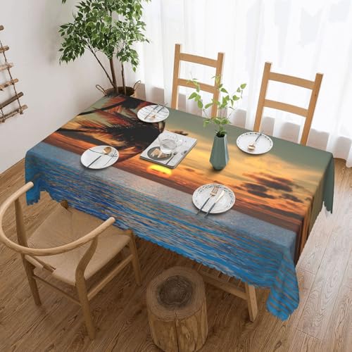PQruop Elegante rechteckige Tischdecke mit Sonnenuntergangspalmen-Druck, perfekt für Ess-, Picknick-, Kamin- und Partytische von PQruop