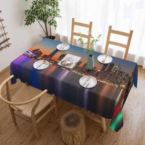 PQruop Elegante rechteckige Tischdecke mit Stadtbild, Motiv: Nacht, Kanada, perfekt für Esszimmer, Picknick, Kamin und Partytische von PQruop