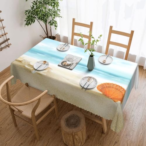 PQruop Elegante rechteckige Tischdecke mit Strandmotiv und Muschel-Druck, perfekt für Esszimmer, Picknick, Kamin und Partytische von PQruop