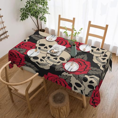 PQruop Elegante rechteckige Tischdecke mit Totenkopf und Rosen, perfekt für Esszimmer, Picknick, Kamin und Partytische PQruop Elegante rechteckige Tischdecke mit Totenkopf und Rosen, perfekt für Esszimmer, Picknick, Kamin und Partytische von PQruop