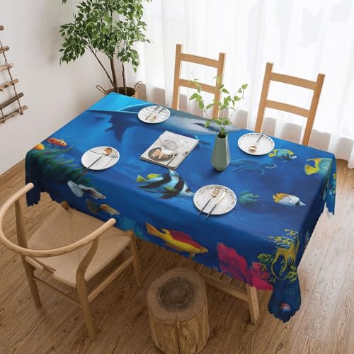 PQruop Elegante rechteckige Tischdecke mit Unterwasserwelt-Druck, perfekt für Esszimmer, Picknick, Kamin und Partytische von PQruop