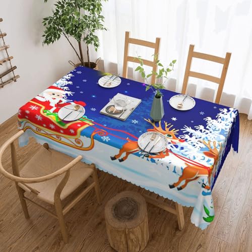 PQruop Elegante rechteckige Tischdecke mit Weihnachtsmann auf Schlitten, perfekt für Esszimmer, Picknick, Kamin und Partytische PQruop Elegante rechteckige Tischdecke mit Weihnachtsmann auf Schlitten, perfekt für Esszimmer, Picknick, Kamin und Partytische von PQruop