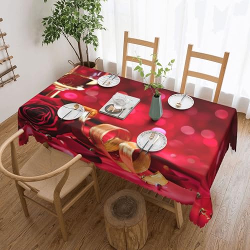 PQruop Elegante rechteckige Tischdecke mit Wein- und Rose-Aufdruck, perfekt für Esszimmer, Picknick, Kamin und Partytische von PQruop