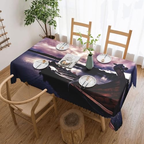 PQruop Elegante rechteckige Tischdecke mit Wikinger-Boot-Druck, perfekt für Essen, Picknick, Kamin und Partytische von PQruop