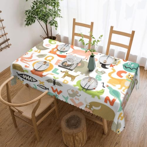 PQruop Elegante rechteckige Tischdecke mit Zoo-Alphabet-Tierdruck, perfekt für Esszimmer, Picknick, Kamin und Partytische von PQruop